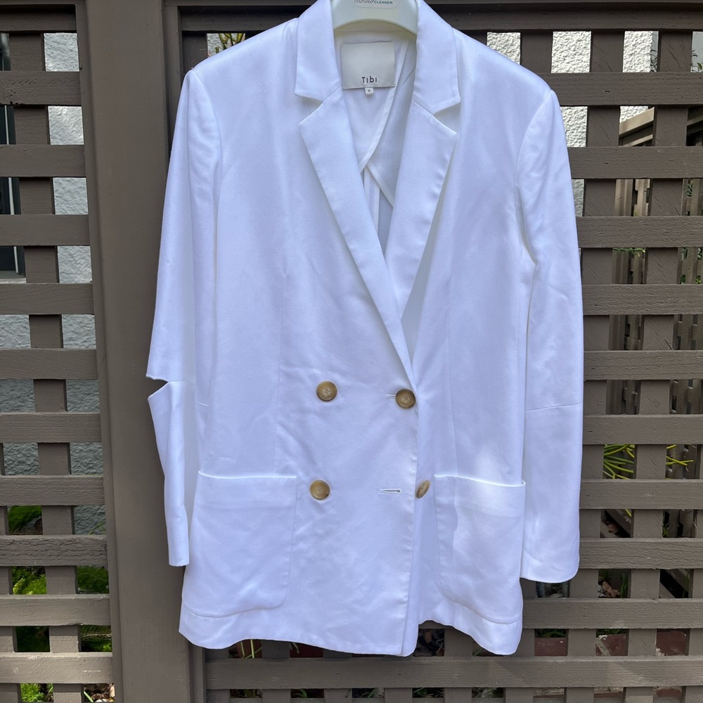 Tibi White Double-Breasted Blazer with Textured Fabric